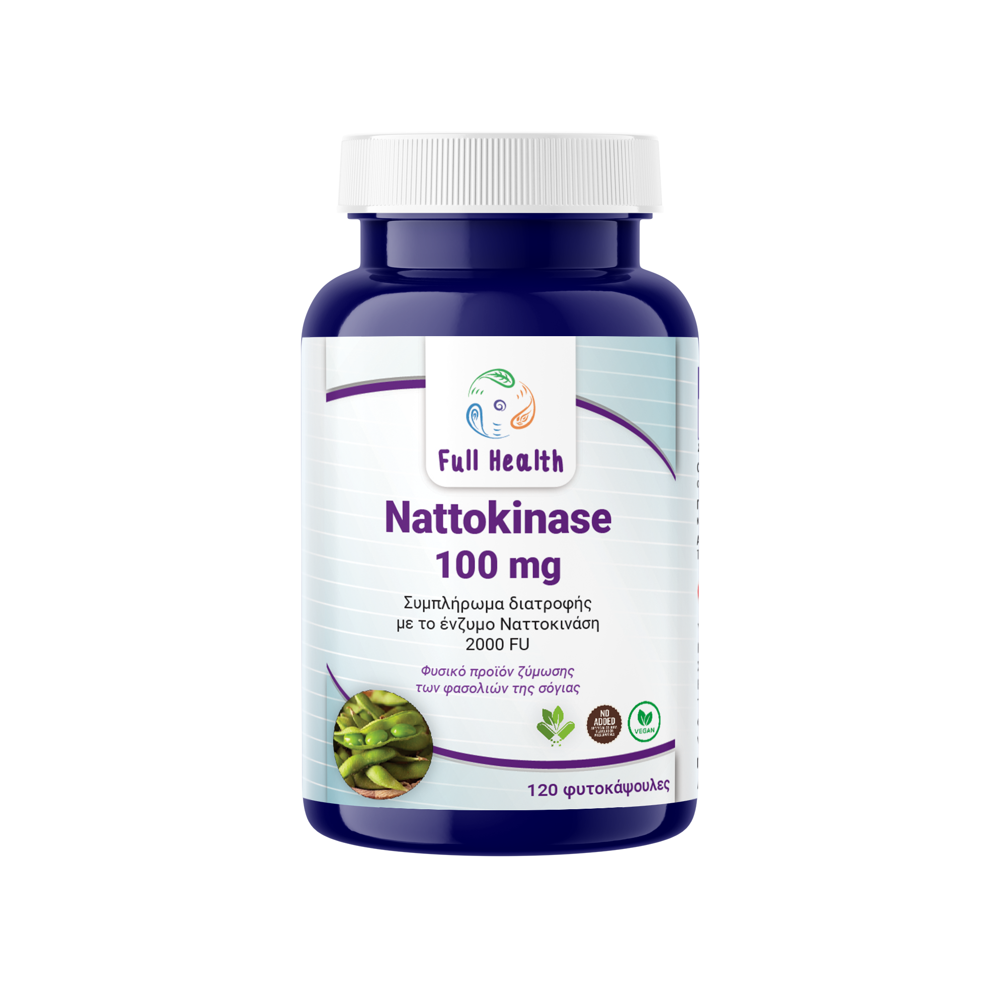 FULL HEALTH NATTOKINASE 100 mg 120 Vcaps (Συμπλήρωμα διατροφής με το ένζυμο Ναττοκινάση 2000 FU, φυσικό προϊόν ζύμωσης των φασολιών της σόγιας)
