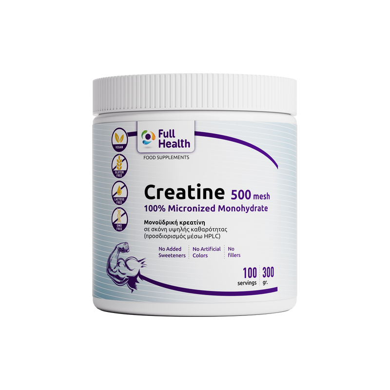 Full Health Creatine 500 Mesh Micronized Monohydrate 300 gr Συμπλήρωμα διατροφής με μονοϋδρική κρεατίνη υψηλής καθαρότητας 