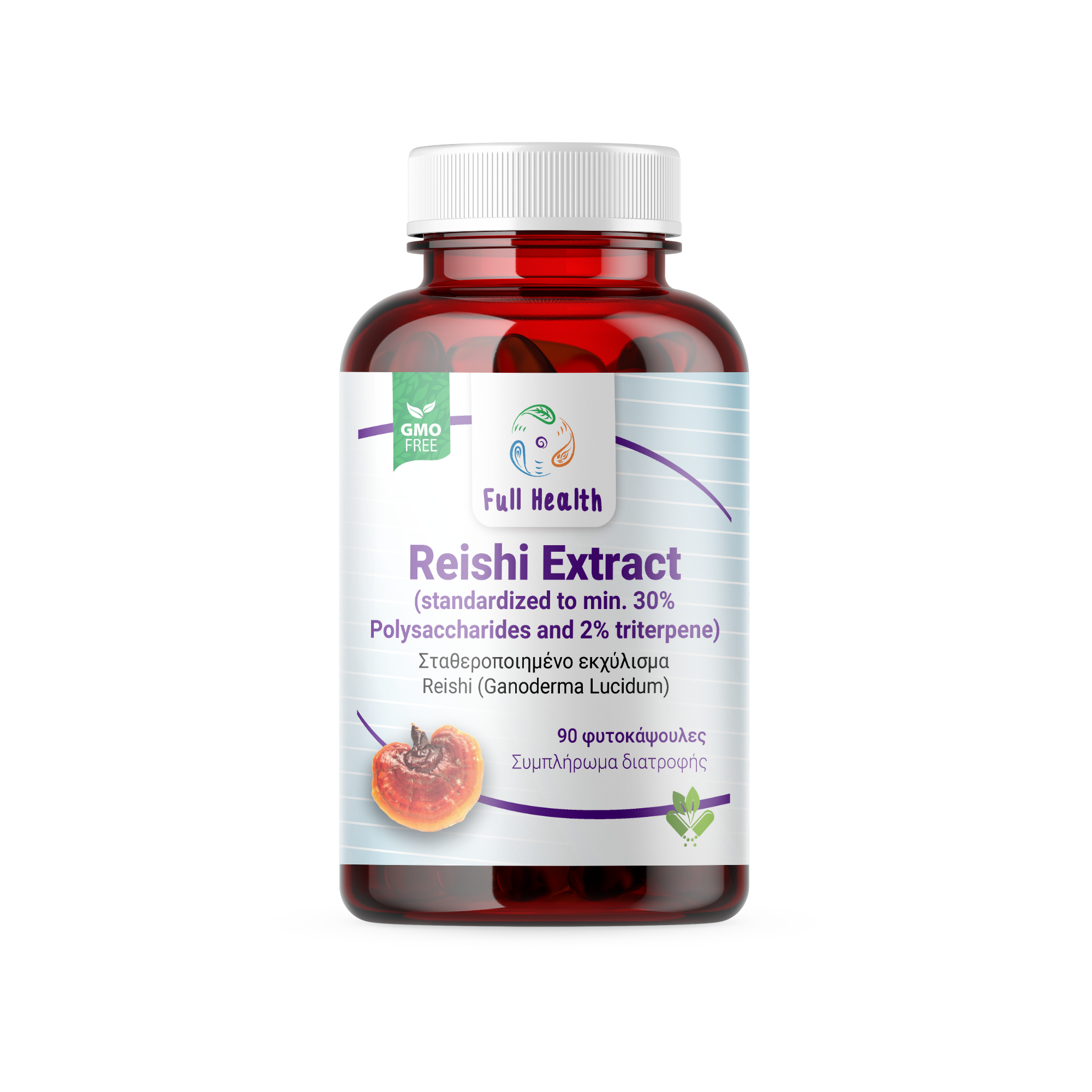 Full Health Reishi Extract  90 Caps (Συμπλήρωμα διατροφής με εκχύλισμα του μανιταριού Reishi Ganoderma Lucidum)