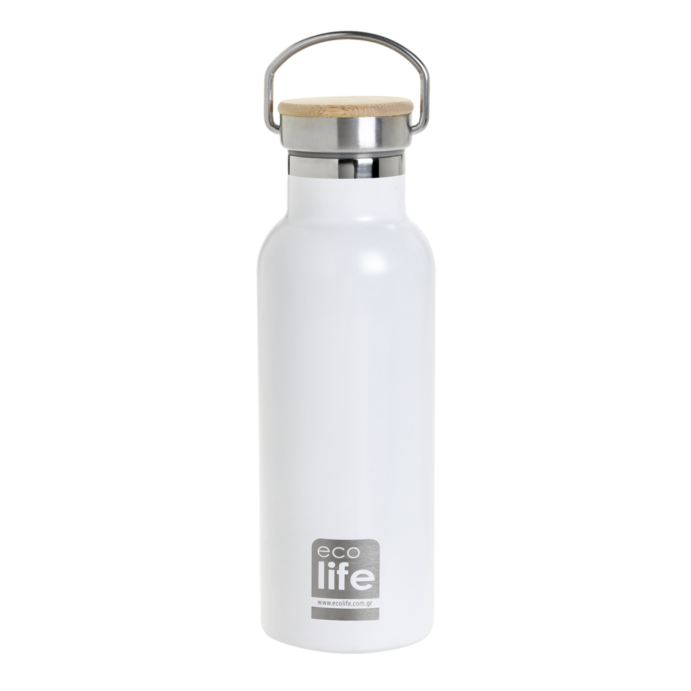 WHITE THERMOS BAMBOO LID 500ML