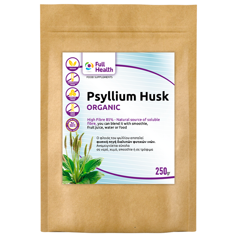 FULL HEALTH PSYLLIUM HUSK ORGANIC 250GR (Βιολογικό ψύλλιο από το φυτό Plantago ovata, πλούσιο σε φυτικές ίνες)