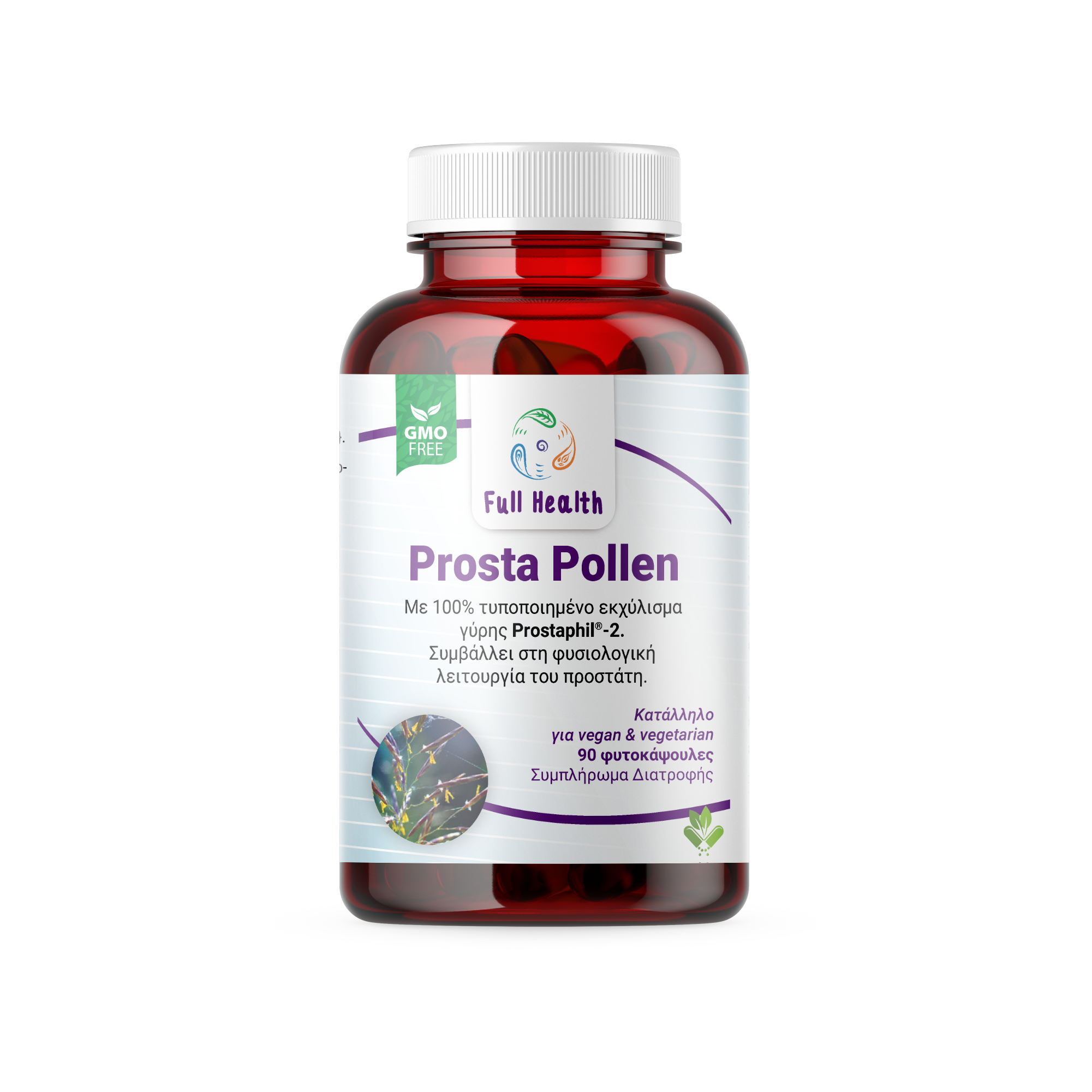 FULL HEALTH PROSTA POLLEN 90 VCaps (Συμπλήρωμα διατροφής με την πατενταρισμένη, κλινικά δοκιμασμένη γύρη Prostaphil-2®)