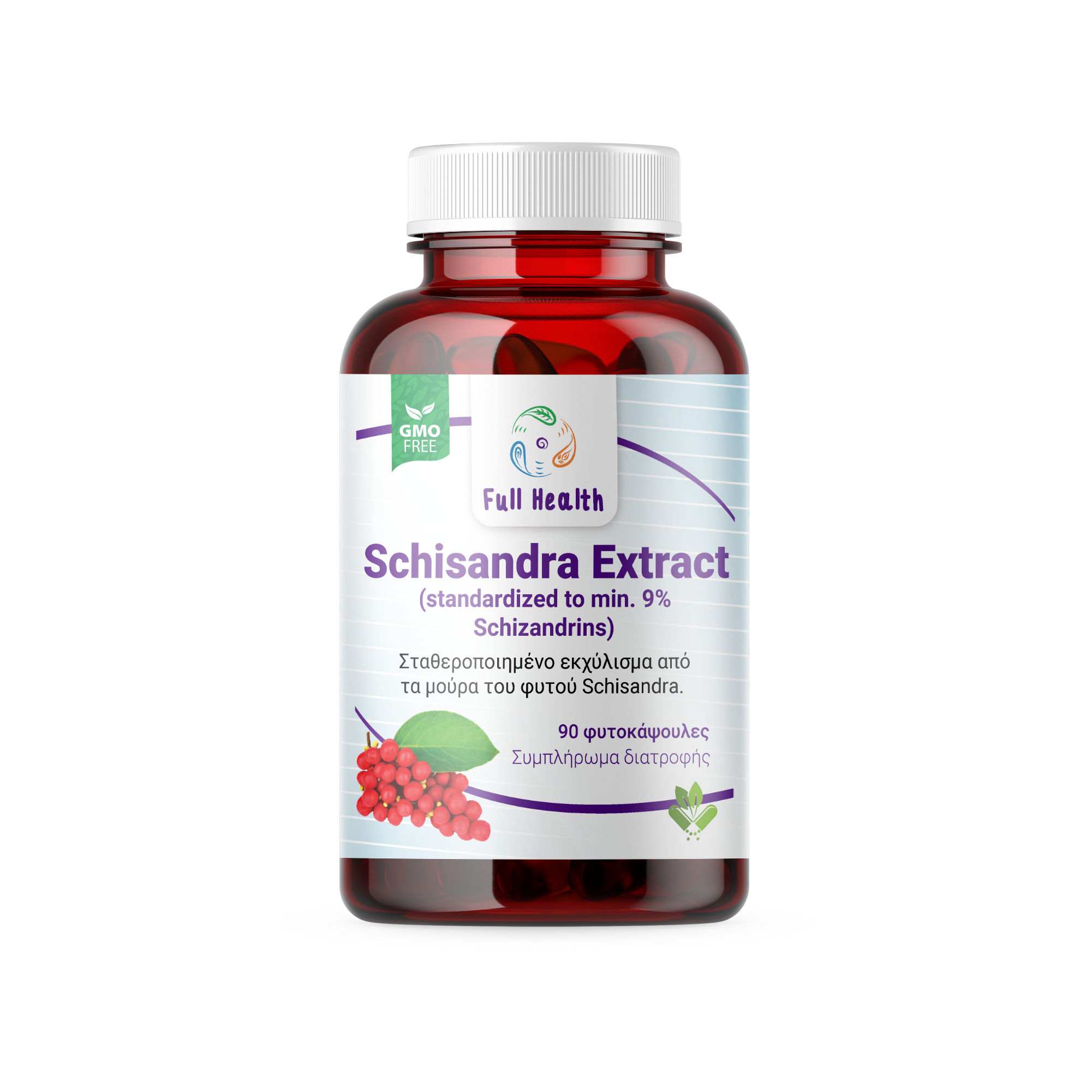 Full Health Schisandra Extract 220mg 90 caps   (Συμπλήρωμα διατροφής με σταθεροποιημένο εκχύλισμα μούρων σισάνδρας. Εγγυημένης ποιότητας προιόν που αποδίδει 9% σισανδρίνες)