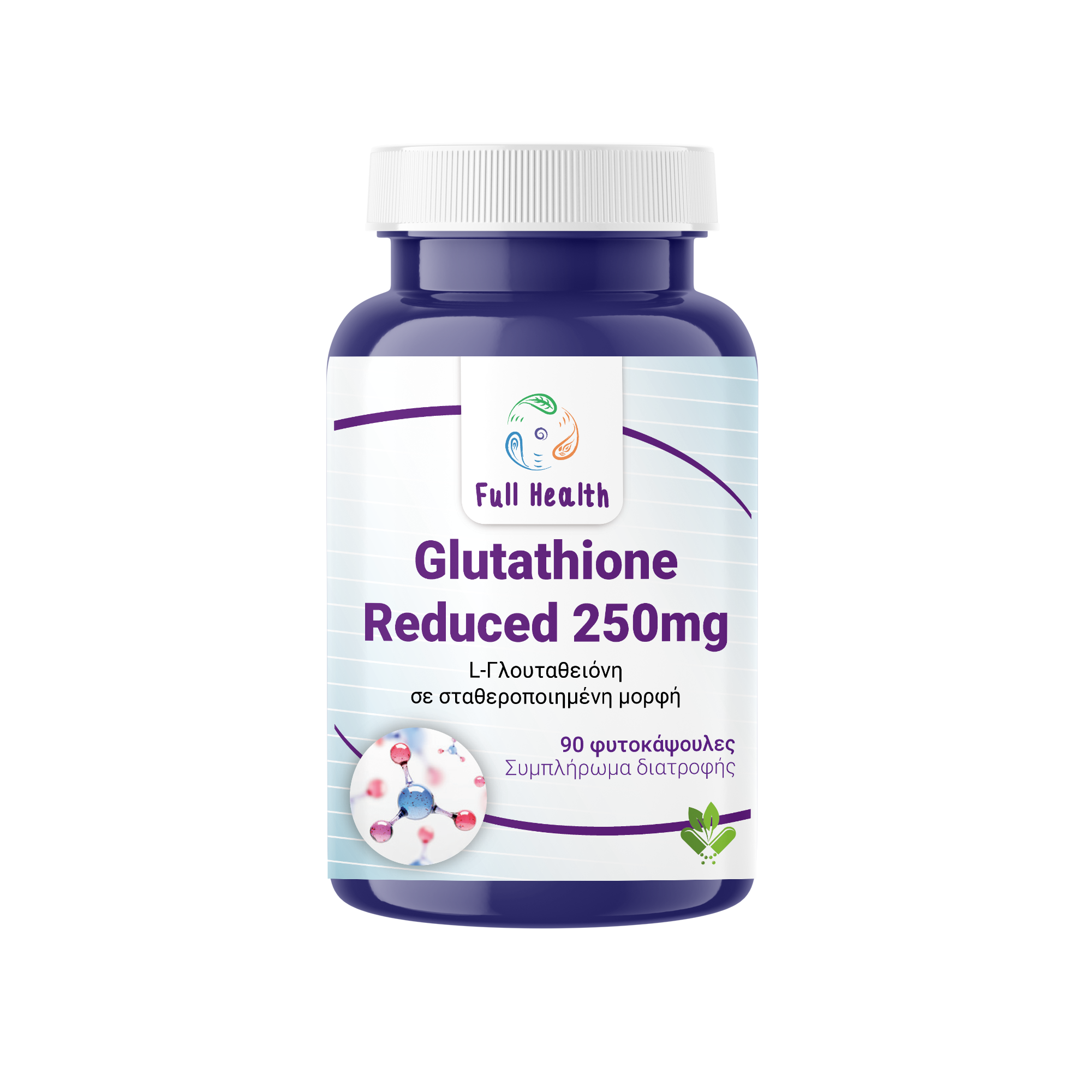 Full Health Glutathione Reduced 250mg 90 Caps (Συμπλήρωμα διατροφής με γλουταθειόνη σε σταθεροποιημένη μορφή σε εντεροδιαλυτές - γαστροανθεκτικές  φυτοκάψουλες)